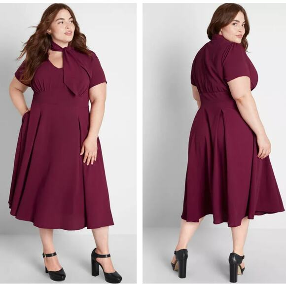 MODCLOTH x COLLECTIF Swing Time Midi Dress Wine Red Maroon Burgundy {3S45} - Picture 1 of 8